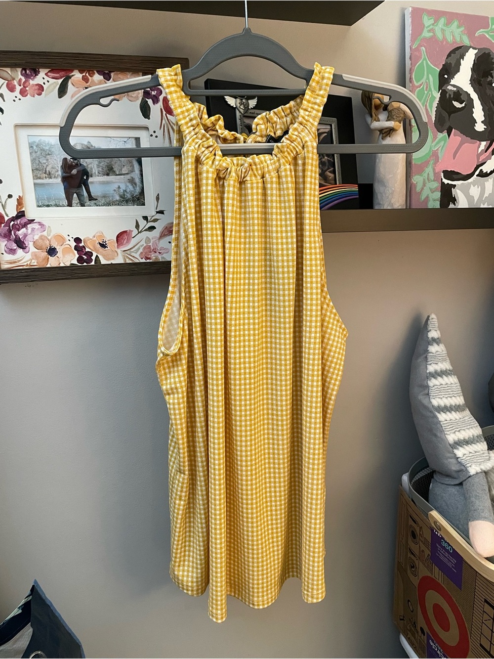 Adrianna Papell Yellow Gingham Ruffle Halter Top